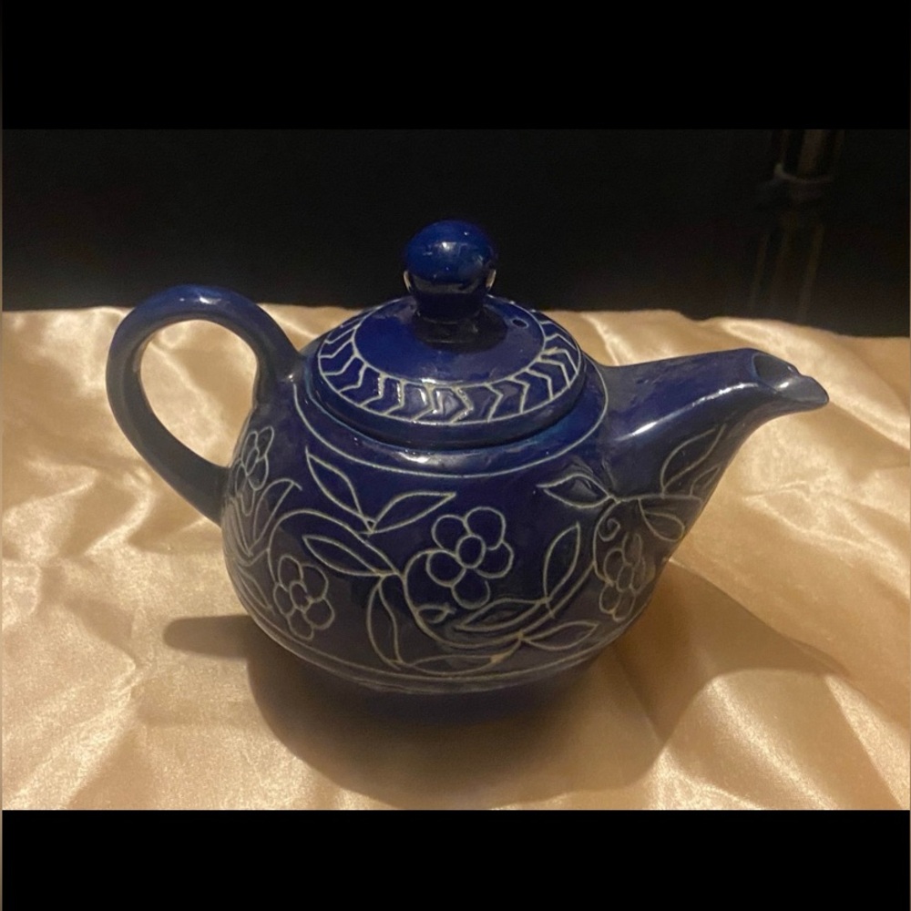 Vintage Jaipur Blue Ceramic Tea Pot ~ Small ~ Single Use #6332
